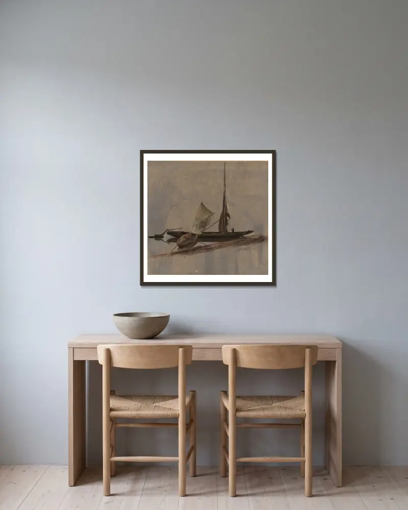 Zwei Segelboote auf der Elbe von Johan Christian Dahl gerahmt an einer Wand