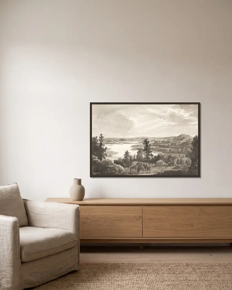 Utsikt över en sjö, Norge av Johan Christian Dahl inramad på en vägg