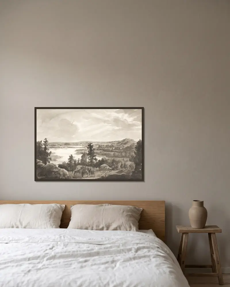 Utsikt över en sjö, Norge av Johan Christian Dahl inramad på en vägg