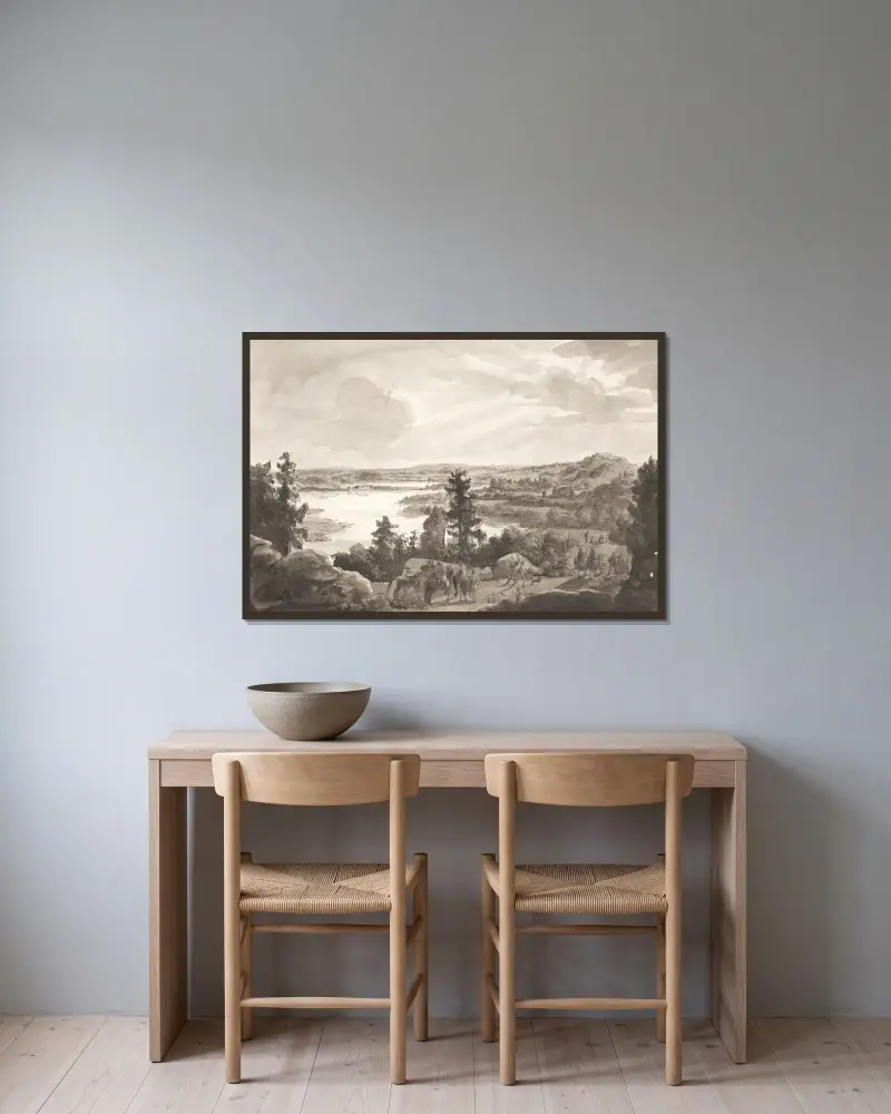 Utsikt över en sjö, Norge av Johan Christian Dahl inramad på en vägg