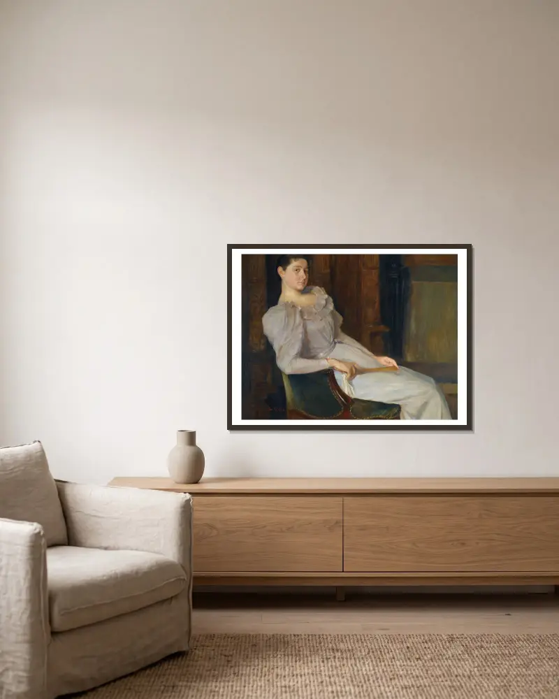 Mädchen in Weiß von Christian Krohg gerahmt an einer Wand