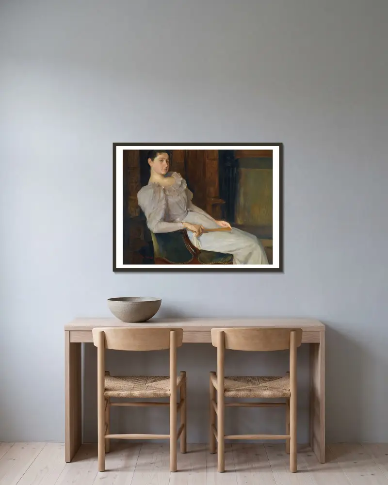 Mädchen in Weiß von Christian Krohg gerahmt an einer Wand