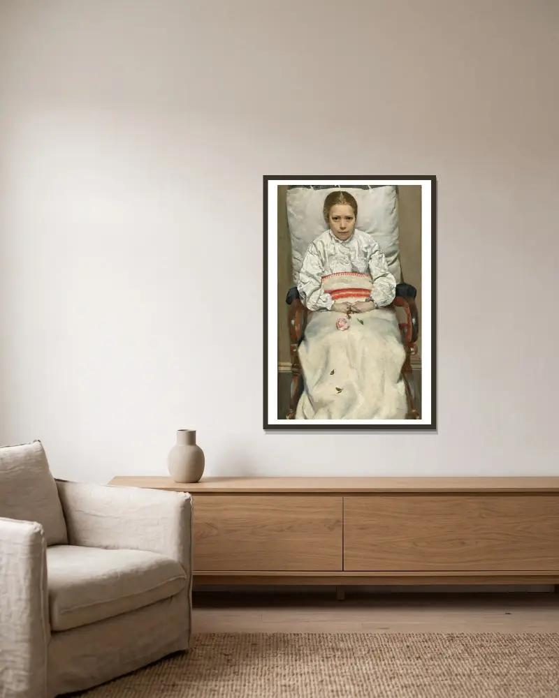 Sick Girl av Christian Krohg inramad på en vägg