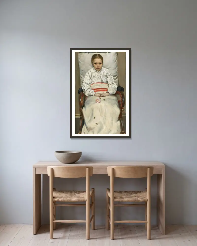 Sick Girl av Christian Krohg inramad på en vägg
