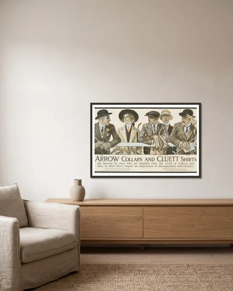 Arrow kragar. Cluett skjortor, 1895 – nr 1 av Joseph Christian Leyendecker inramad på en vägg