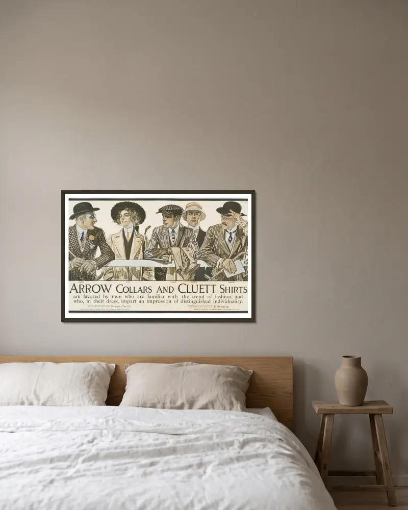 Arrow kragar. Cluett skjortor, 1895 – nr 1 av Joseph Christian Leyendecker inramad på en vägg