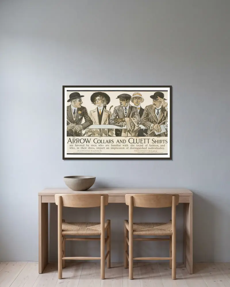Arrow kragar. Cluett skjortor, 1895 – nr 1 av Joseph Christian Leyendecker inramad på en vägg