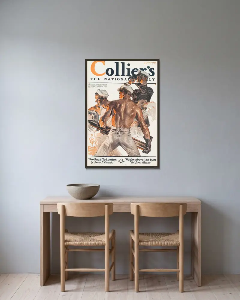 Colliers von Joseph Christian Leyendecker gerahmt an einer Wand