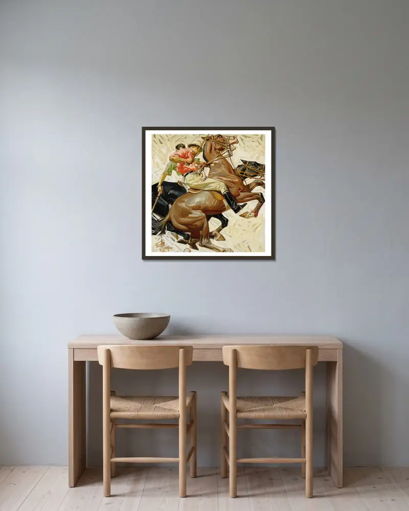 Polospelare till häst av Joseph Christian Leyendecker inramad på en vägg