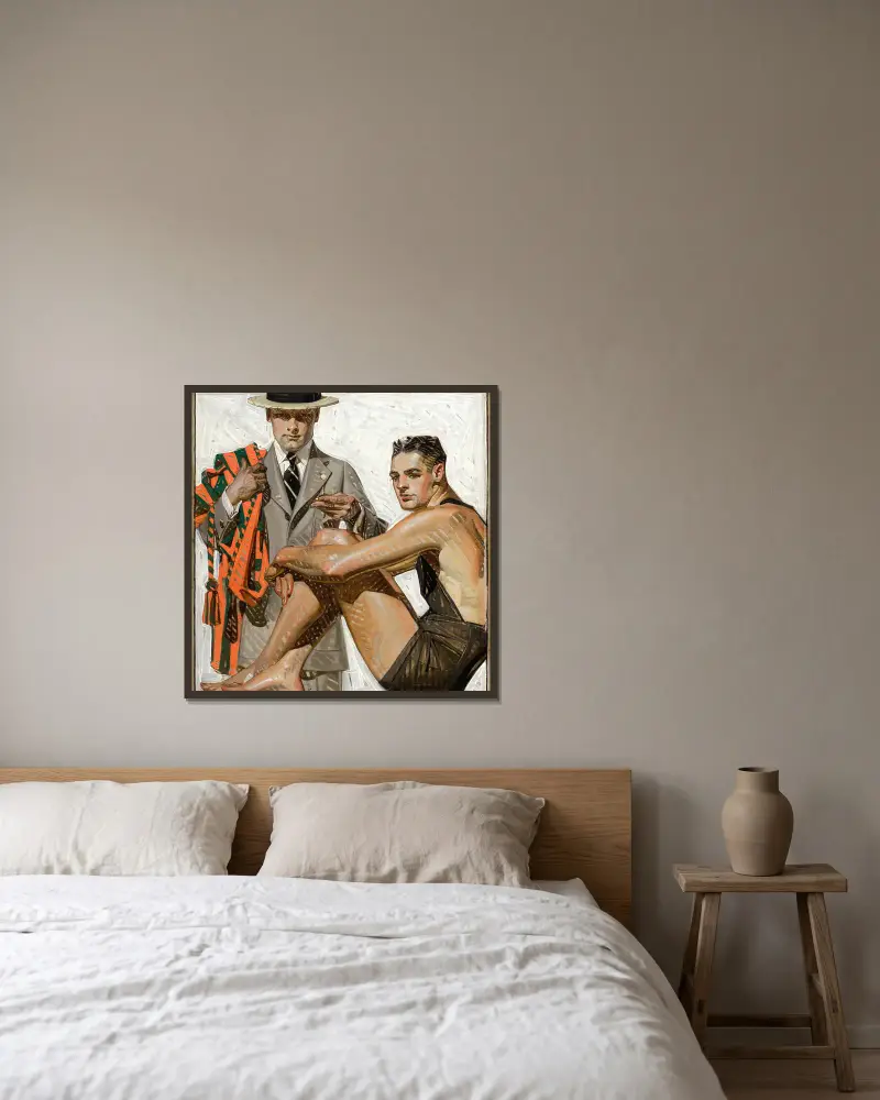 Rekordtid, sval sommarkomfort, annons för House of Kuppenheimer av Joseph Christian Leyendecker inramad på en vägg