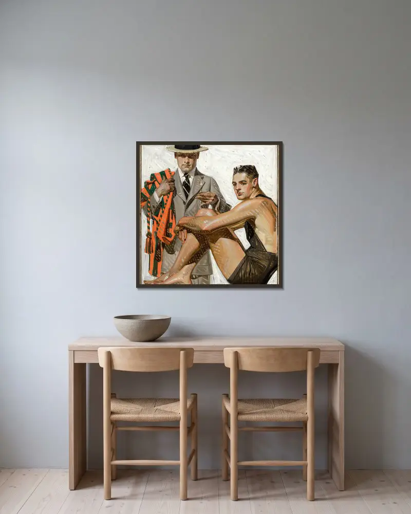 Rekordtid, sval sommarkomfort, annons för House of Kuppenheimer av Joseph Christian Leyendecker inramad på en vägg