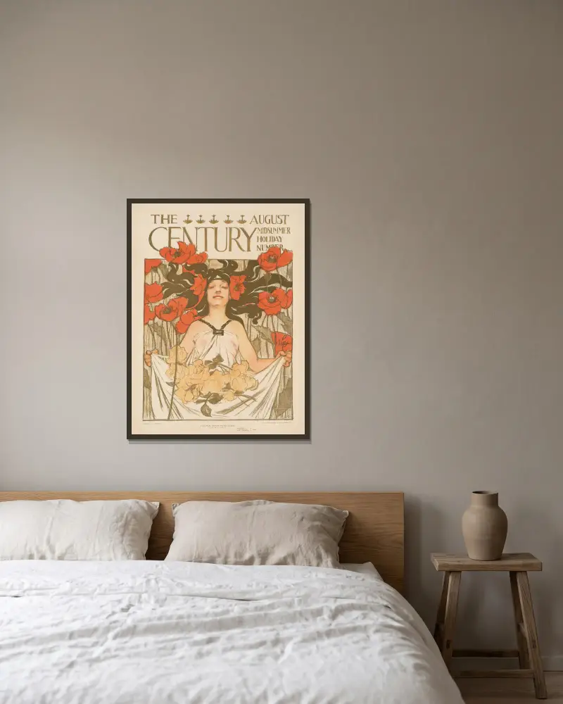 The Century, augusti, midsommarnummer av Joseph Christian Leyendecker inramad på en vägg