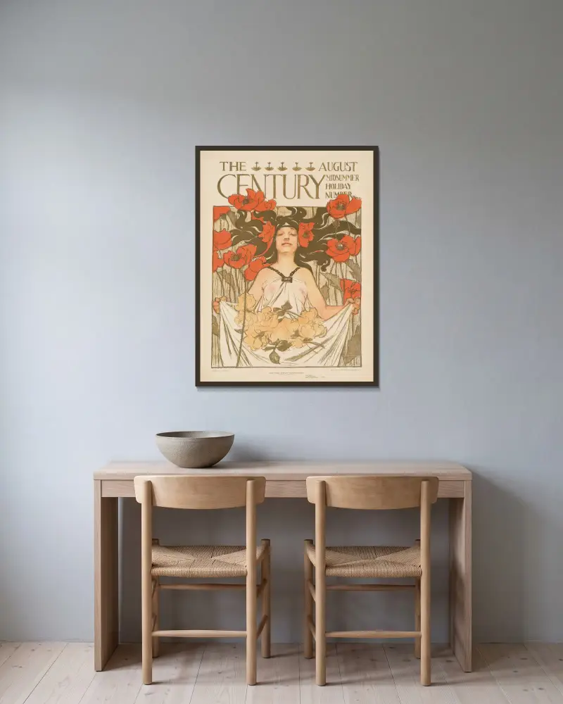 The Century, augusti, midsommarnummer av Joseph Christian Leyendecker inramad på en vägg
