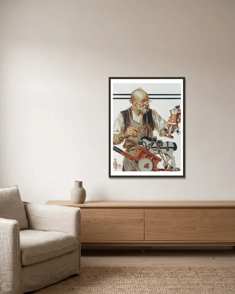 The Toymaker av Joseph Christian Leyendecker inramad på en vägg