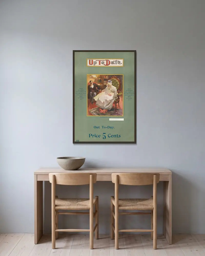 Up to date av Joseph Christian Leyendecker inramad på en vägg