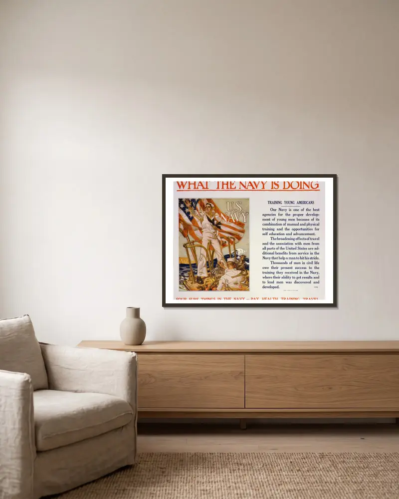 Was die Marine tut von Joseph Christian Leyendecker gerahmt an einer Wand