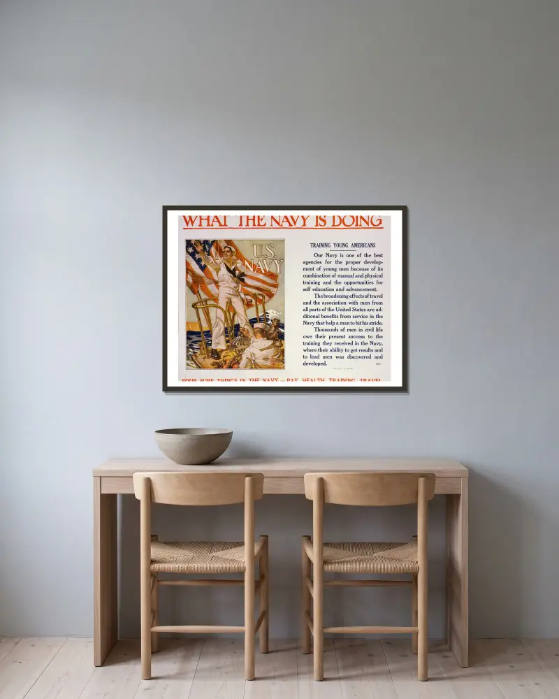 Was die Marine tut von Joseph Christian Leyendecker gerahmt an einer Wand