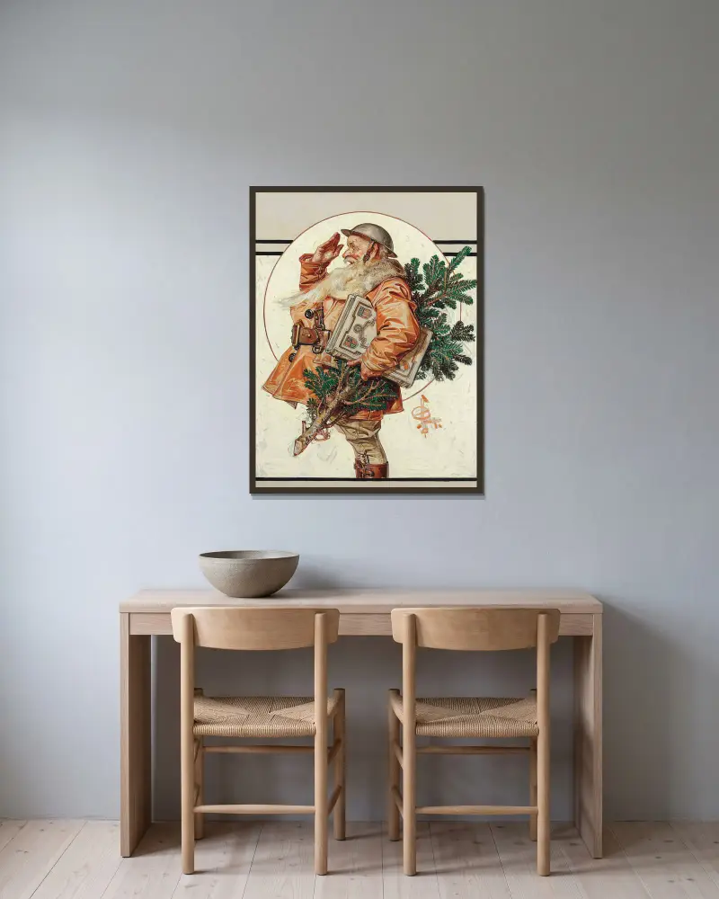 Weihnachtsmann im Ersten Weltkrieg von Joseph Christian Leyendecker gerahmt an einer Wand
