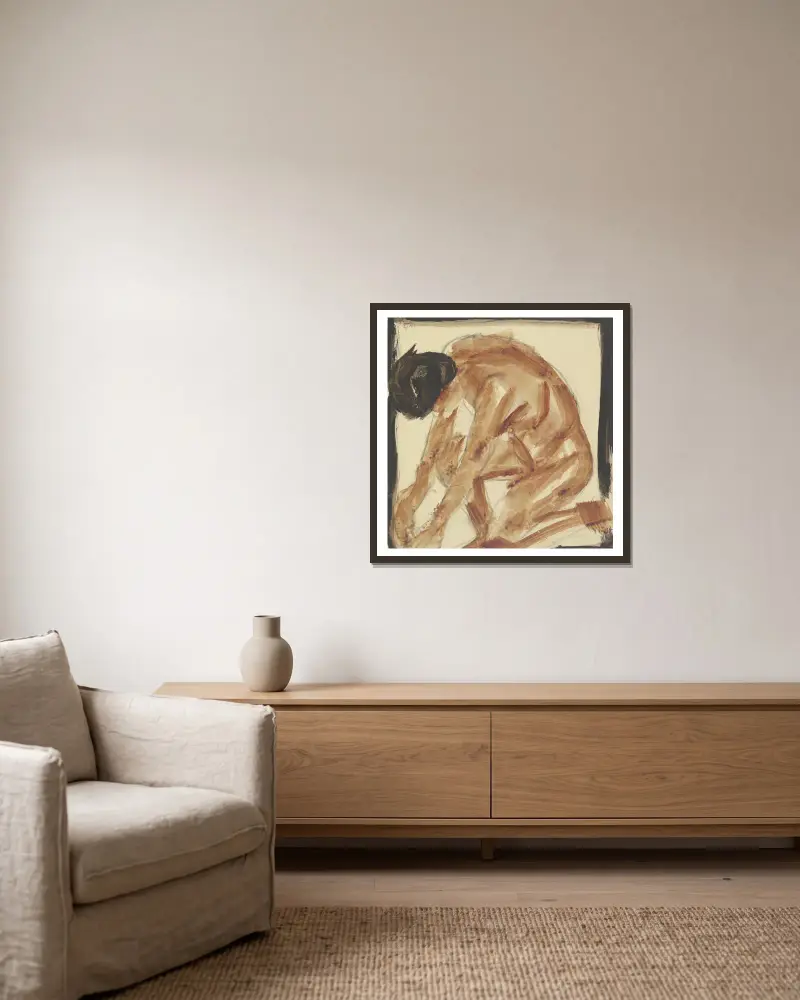 Kneeling nude to the left av Christian Rohlfs inramad på en vägg