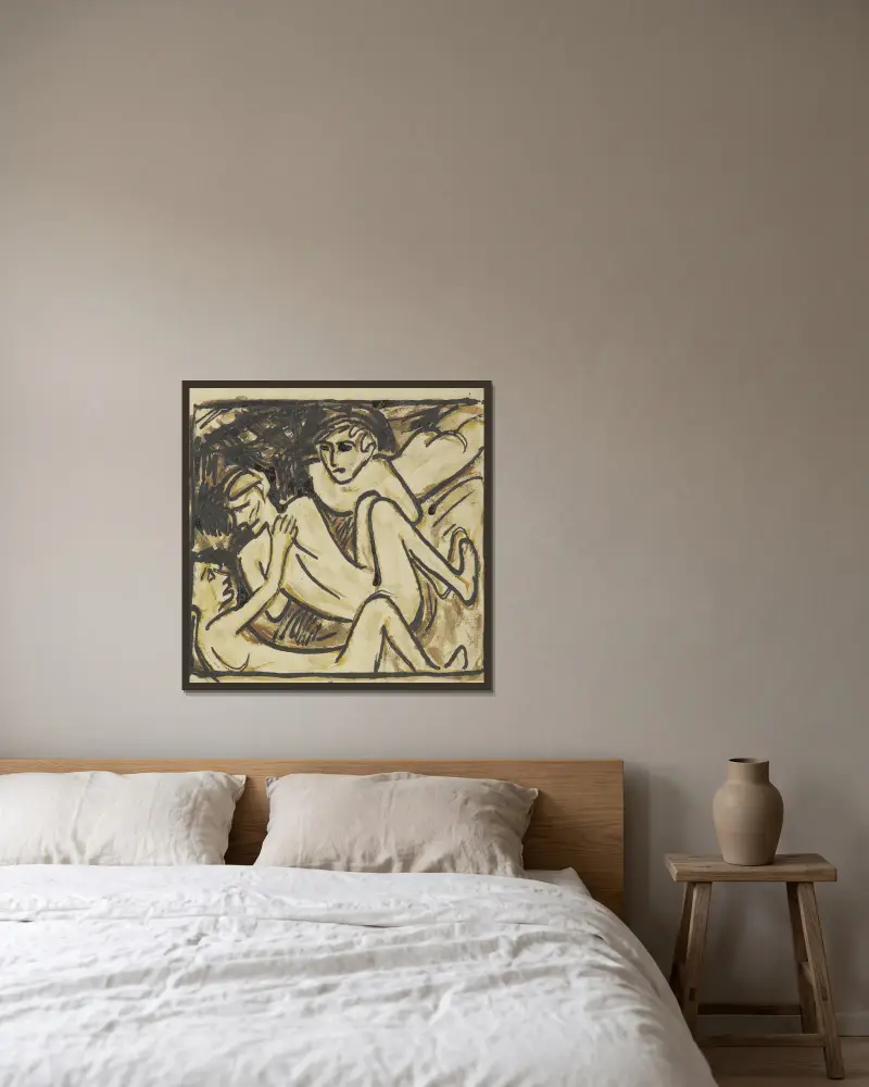 Three Reclining Nudes av Christian Rohlfs inramad på en vägg