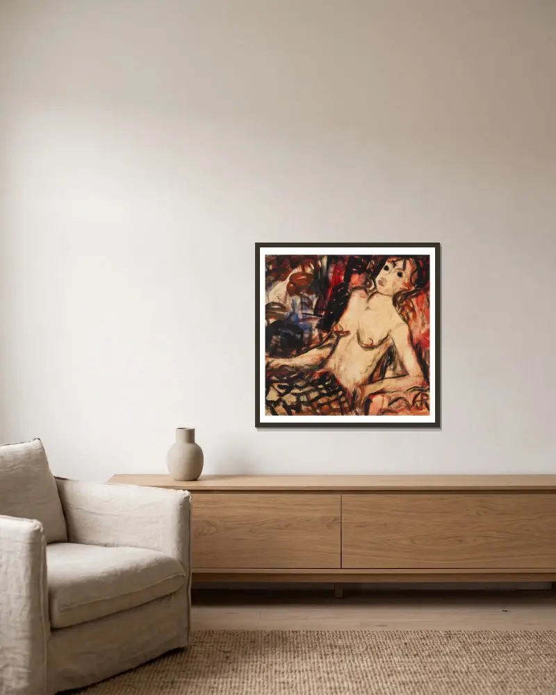 Kvinnlig nakenakt av Christian Rohlfs inramad på en vägg