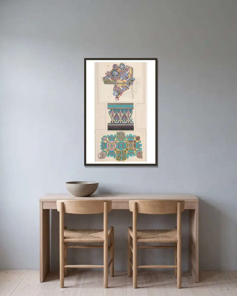 Design drawing, 1883 – nr 10 av Christopher Dresser inramad på en vägg