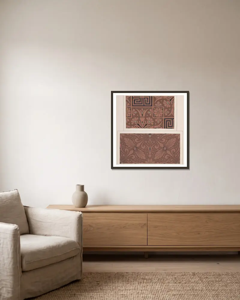 Designzeichnung, 1883 – Nr. 9 von Christopher Dresser gerahmt an einer Wand