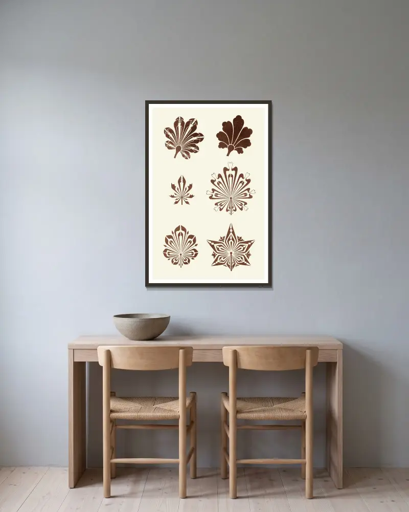Die Kunst des dekorativen Entwurfs Tafel 10 von Christopher Dresser gerahmt an einer Wand