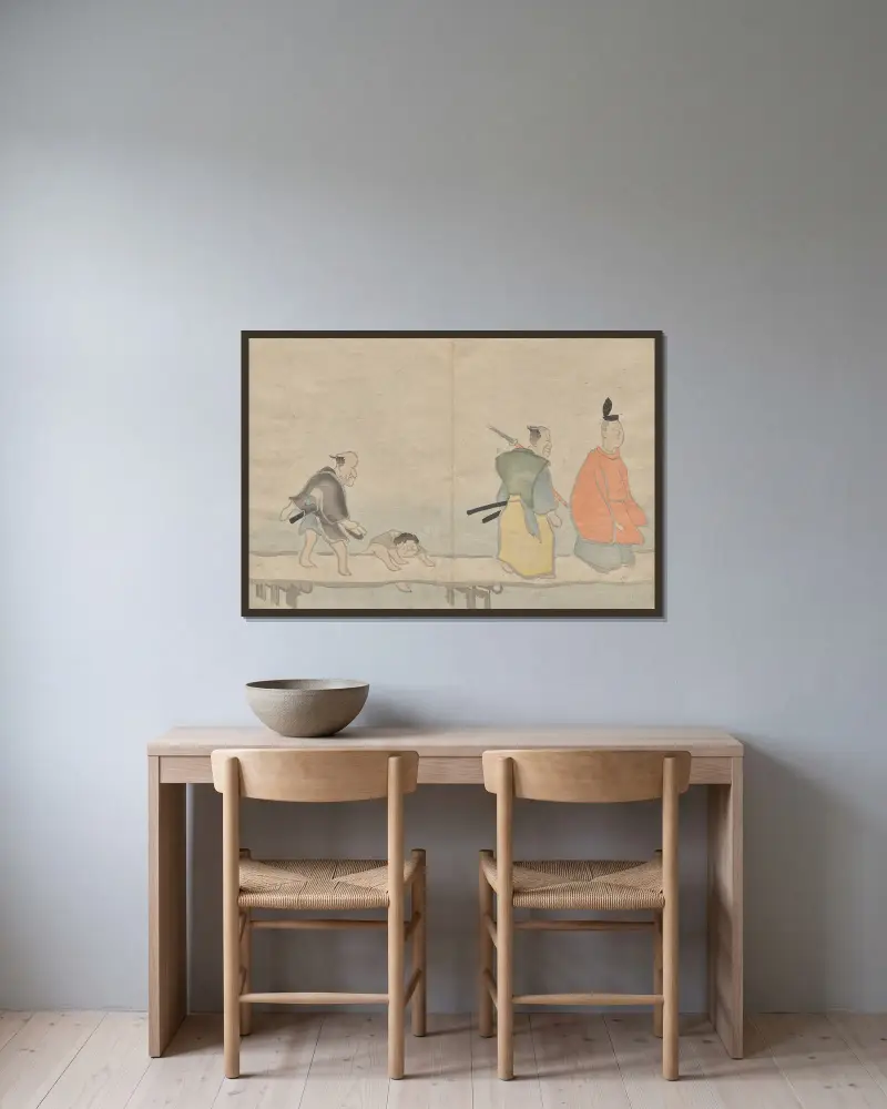 Kōrin-bildboken, plansch 7 av Hōchū Nakamura inramad på en vägg