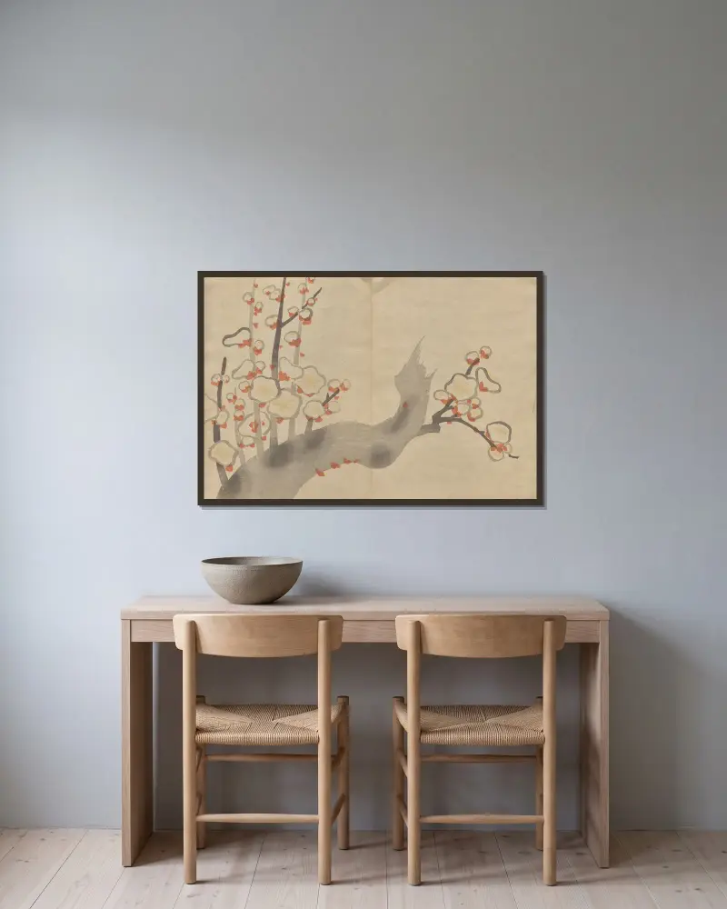 Kōrin-bildboken, plansch 19 av Hōchū Nakamura inramad på en vägg