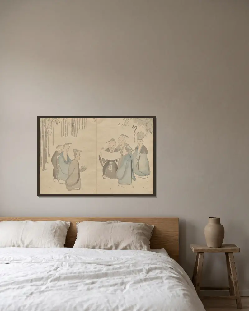 Das Kōrin-Bilderbuch, Tafel 27 von Hōchū Nakamura gerahmt an einer Wand