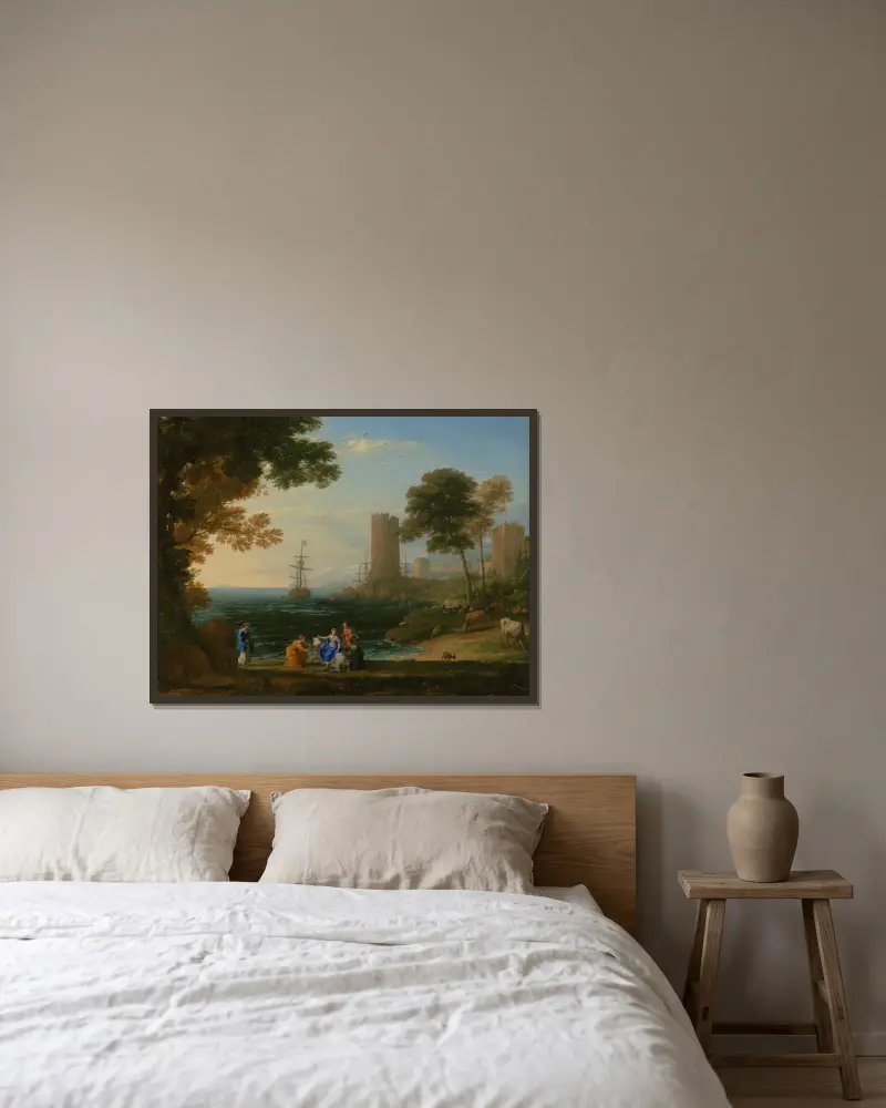 Kustvy med Europas bortrövande av Claude Lorrain inramad på en vägg
