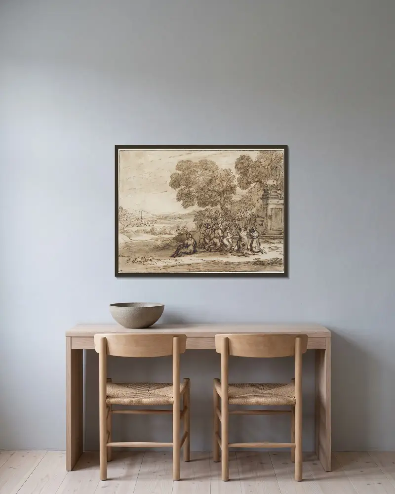 Tillbedjan av guldkalven, 1653 – nr 2 av Claude Lorrain inramad på en vägg
