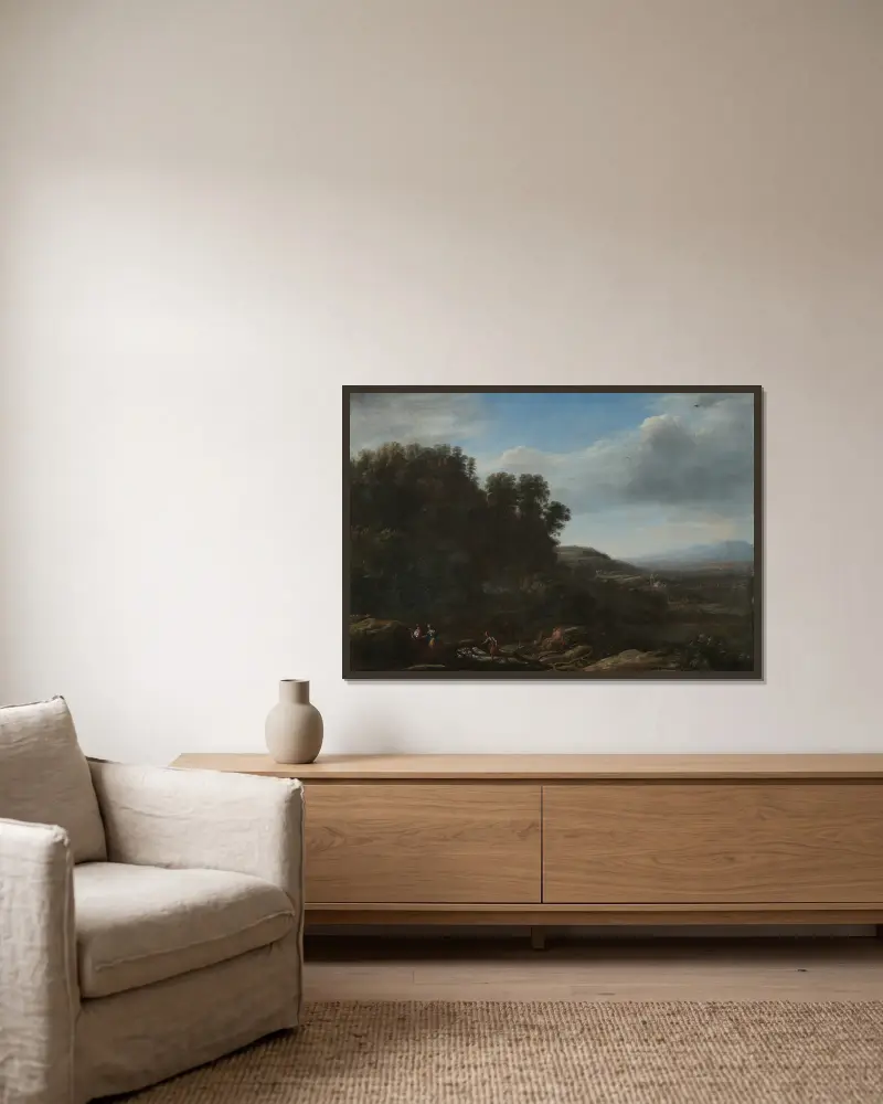 Italian Landscape av Claude Lorrain inramad på en vägg