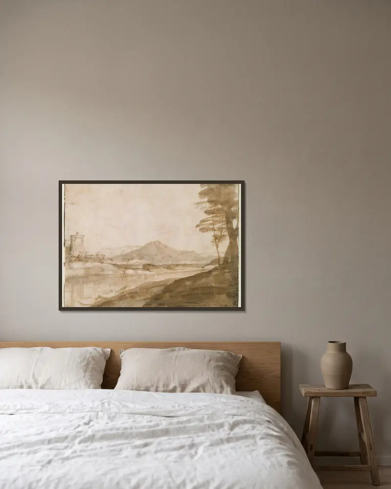Landscape av Claude Lorrain inramad på en vägg