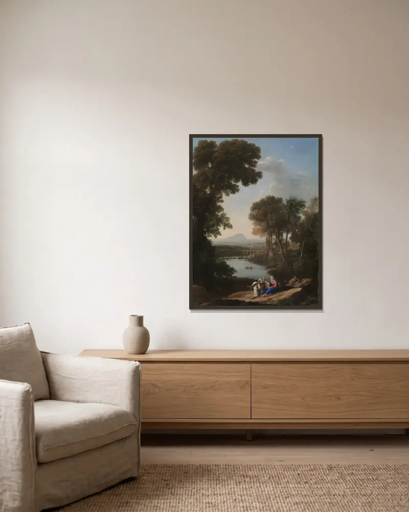 Rest on the Flight into Egypt av Claude Lorrain inramad på en vägg