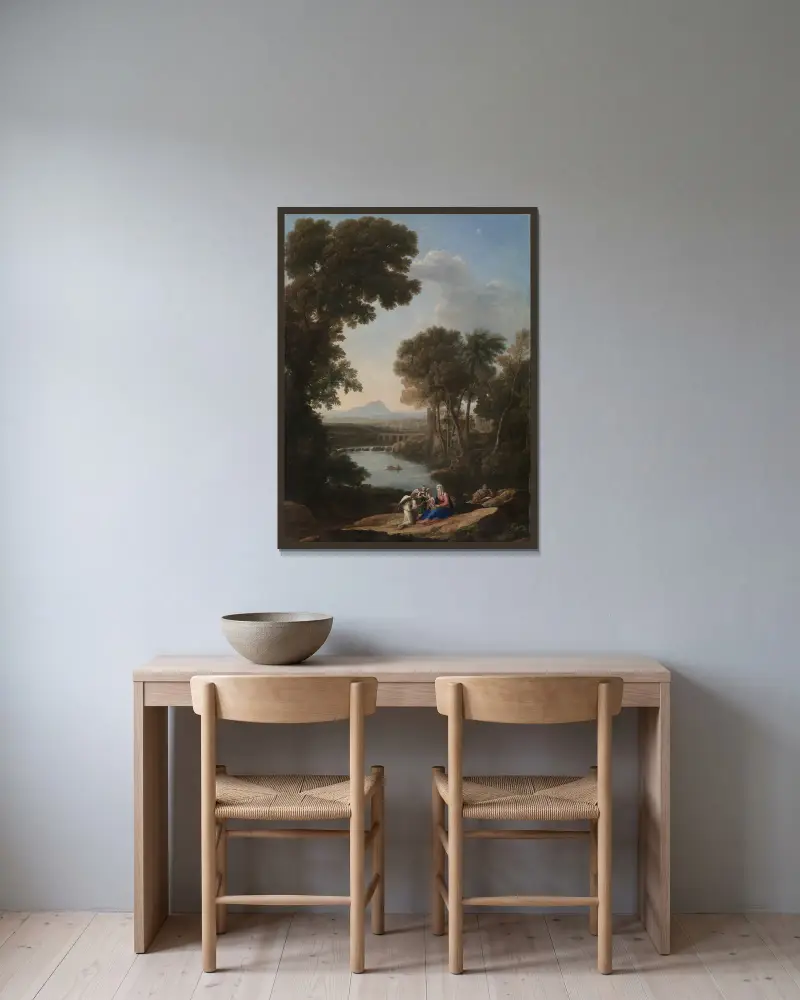 Rest on the Flight into Egypt av Claude Lorrain inramad på en vägg