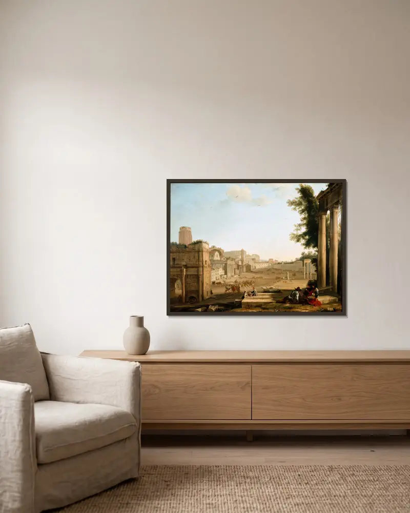 Campo Vaccino i Rom av Claude Lorrain inramad på en vägg