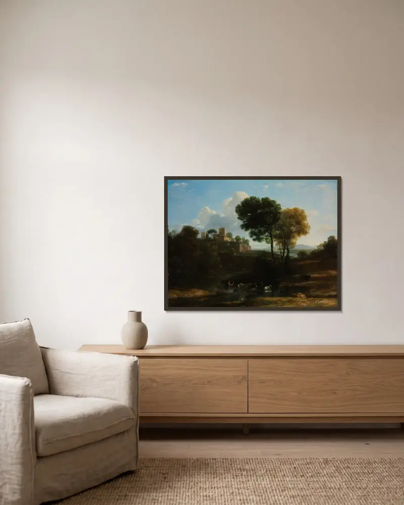 Villa i den romerska campagnan av Claude Lorrain inramad på en vägg