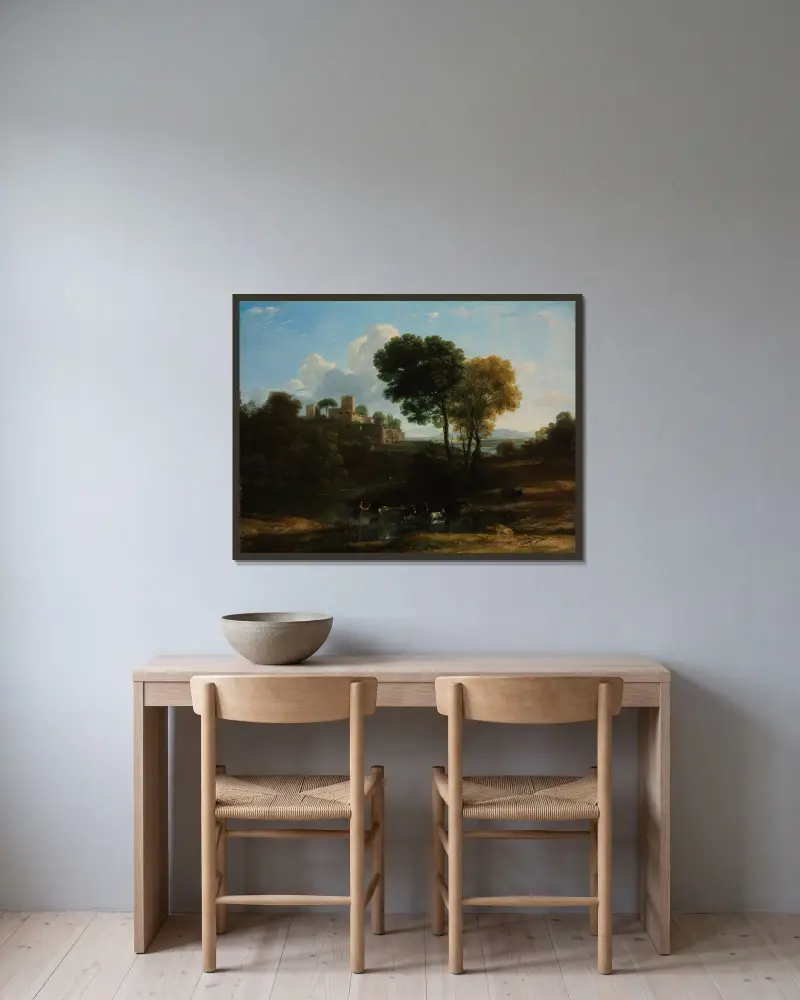 Villa i den romerska campagnan av Claude Lorrain inramad på en vägg