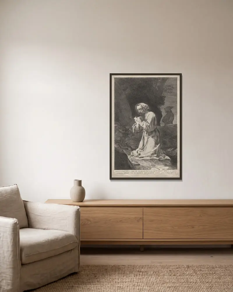 St. Francis av Claude Mellan inramad på en vägg