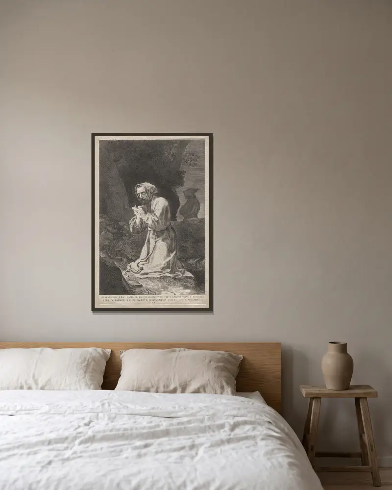 St. Francis av Claude Mellan inramad på en vägg