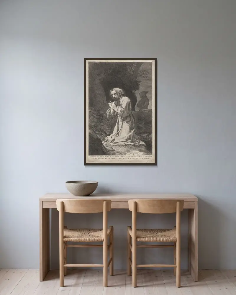 St. Francis av Claude Mellan inramad på en vägg