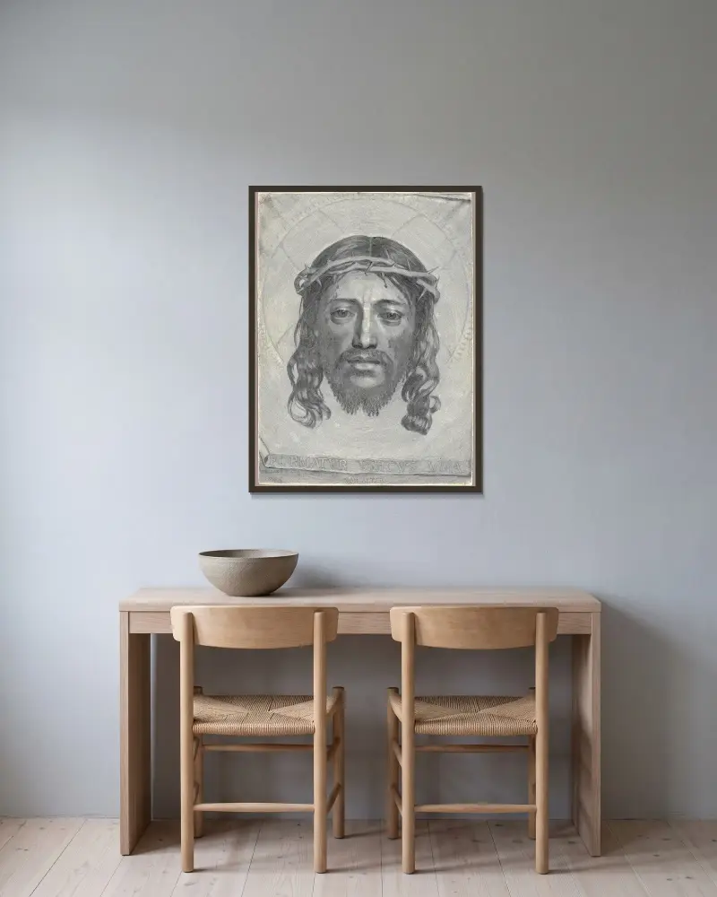 Das Schweißtuch der heiligen Veronika von Claude Mellan gerahmt an einer Wand