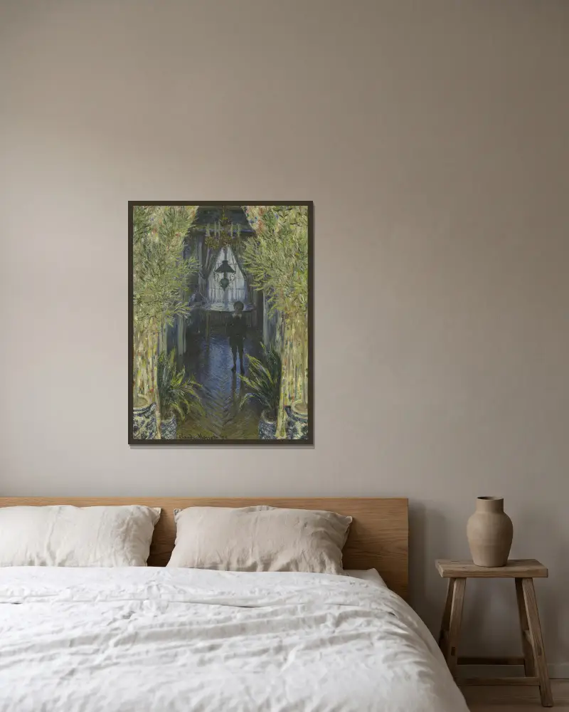 En hörna av lägenheten av Claude Monet inramad på en vägg
