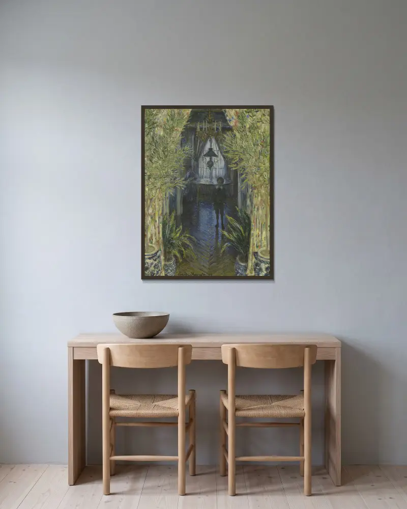 En hörna av lägenheten av Claude Monet inramad på en vägg