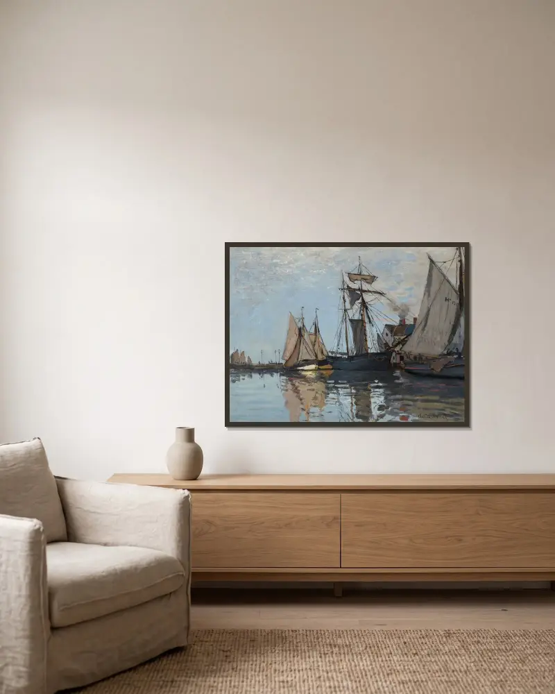 Bateaux dans le port de Honfleur av Claude Monet inramad på en vägg