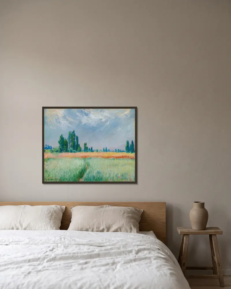 Weizenfeld von Claude Monet gerahmt an einer Wand