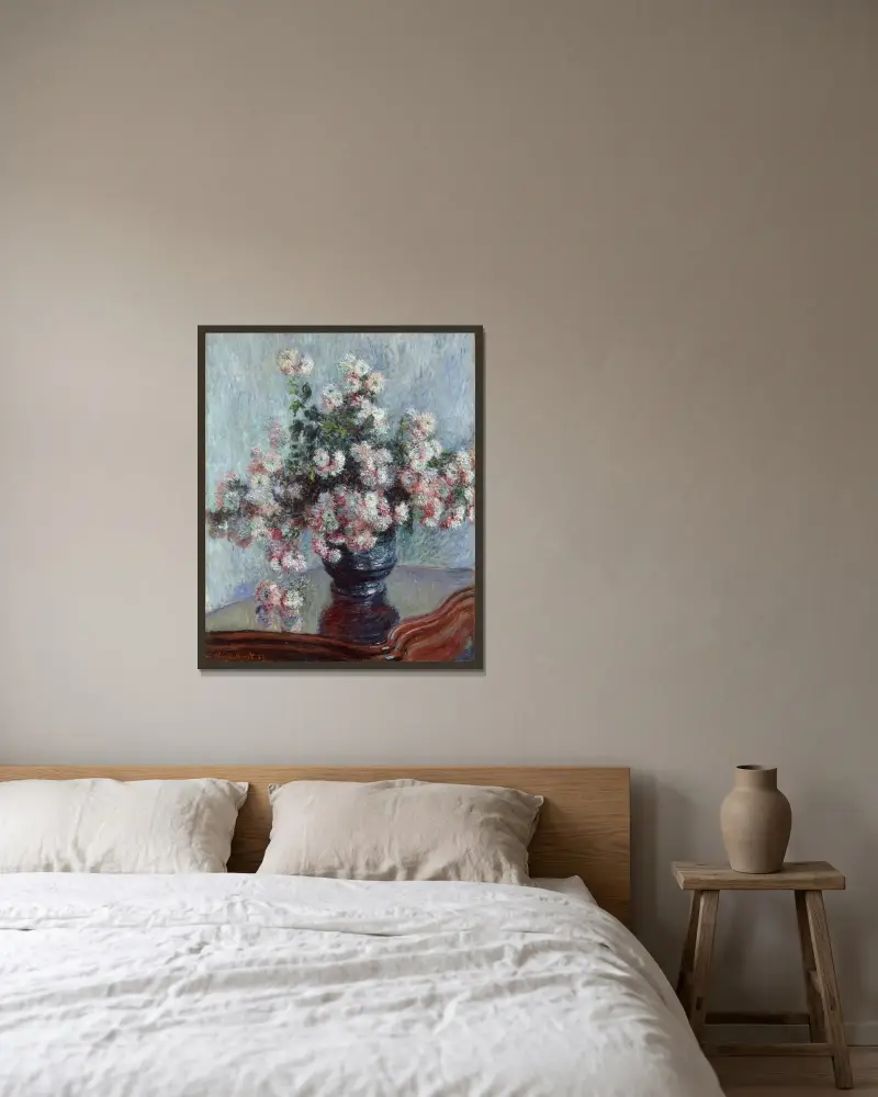 Chrysanthemums av Claude Monet inramad på en vägg