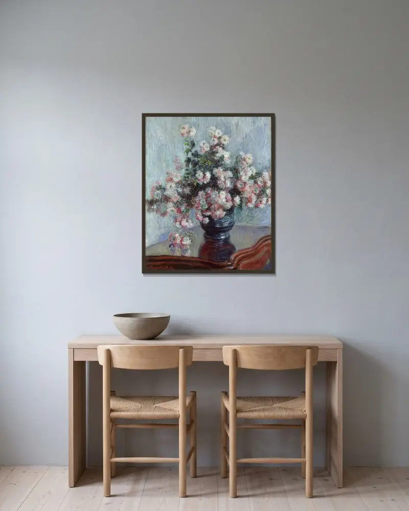 Chrysanthemums av Claude Monet inramad på en vägg